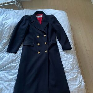 Tailored Navy Blue Double-Breasted 100% Wool Coat